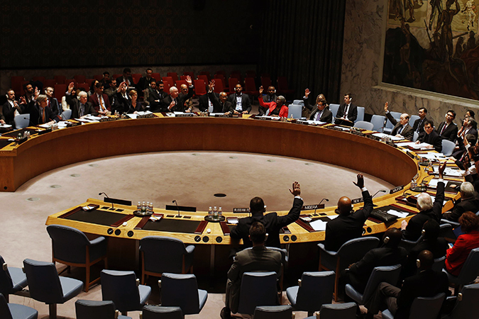 U.N. Security Council votes in favor of a resolution demanding the Houthi militia's withdrawal from Yemeni government institutions, at the U.N. headquarters in New York