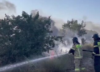 В Аксайском районе горит 1000 кв метров сухой травы пожар под Ольгинской в Аксайском районе // фото: пресс-служба МЧС