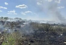 В Таганроге тушат тление на несанкционированной свалке площадью 3 тысячи квадратных метров
